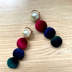 Velvet pearl bauble drop earrings